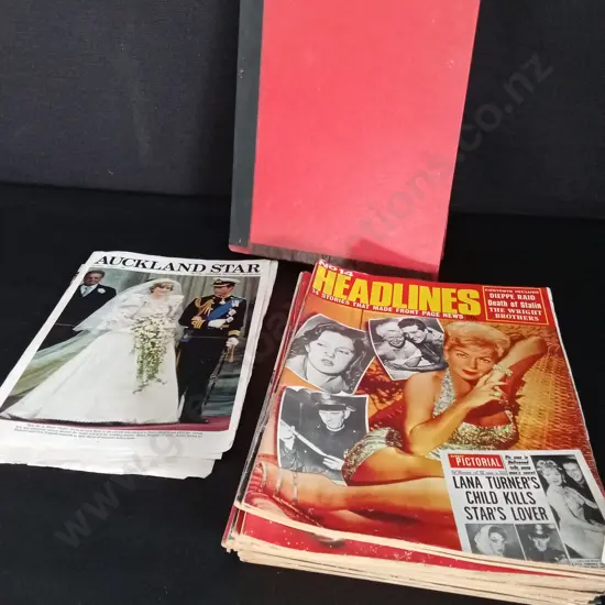 COLLECTION OF VINTAGE HEADLINES MAGAZINES AND 2 ROYAL NEWSPAPER SOUVINERS