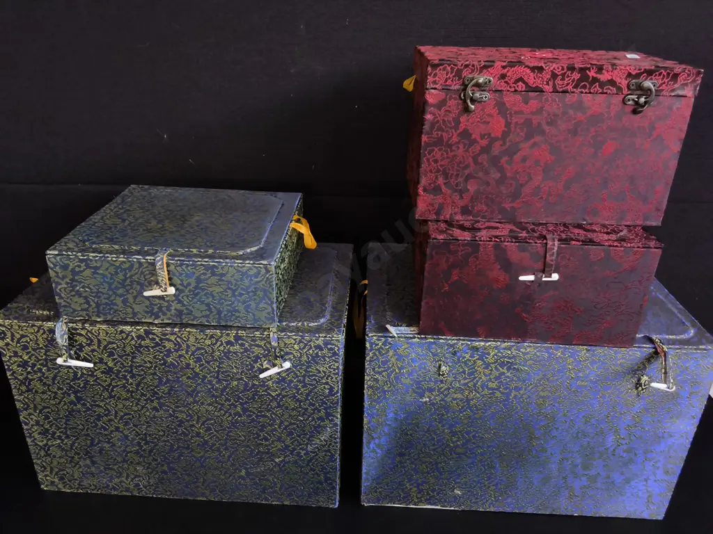 5 PIECES ASIAN NESTING GIFT/ STORAGE BOXES, TALLEST H 24 CM Image 1++