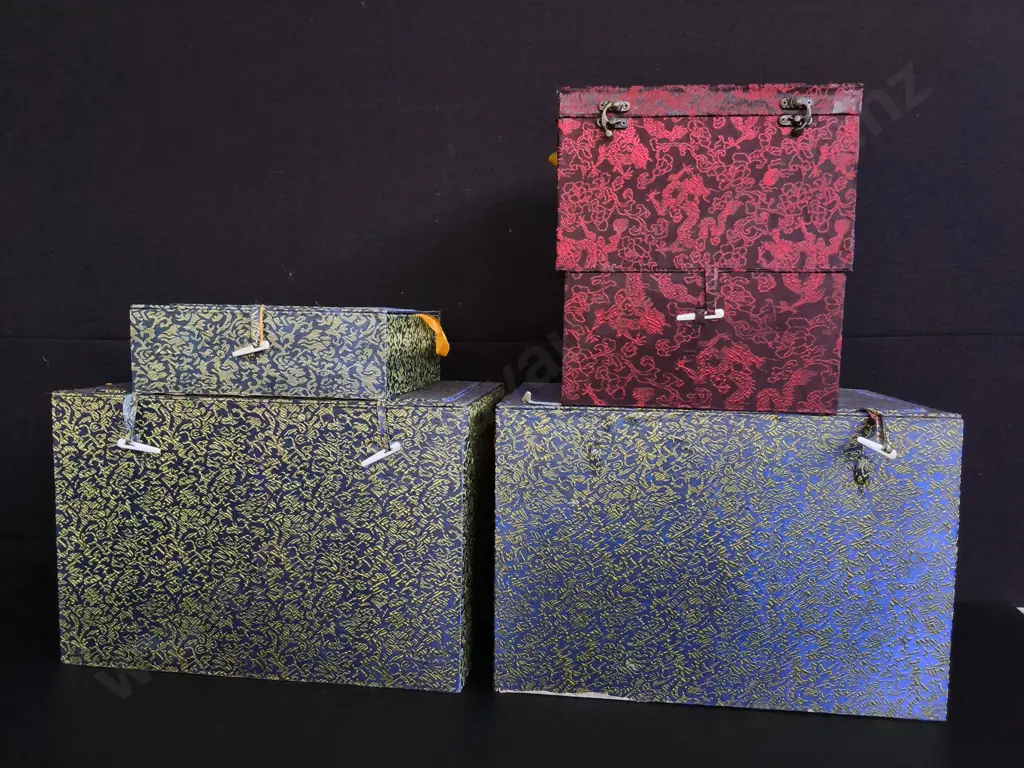 5 PIECES ASIAN NESTING GIFT/ STORAGE BOXES, TALLEST H 24 CM Image 1++