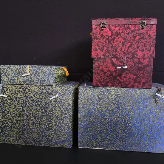 5 PIECES ASIAN NESTING GIFT/ STORAGE BOXES, TALLEST H 24 CM
