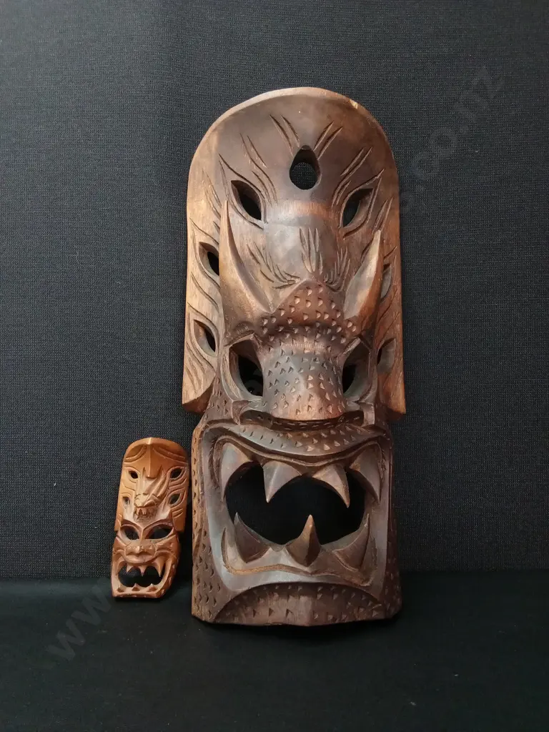 2 WOODEN CARVED BAKUNAWA MASKS ONE MASK H51CM ONE  H16CM Image 1++