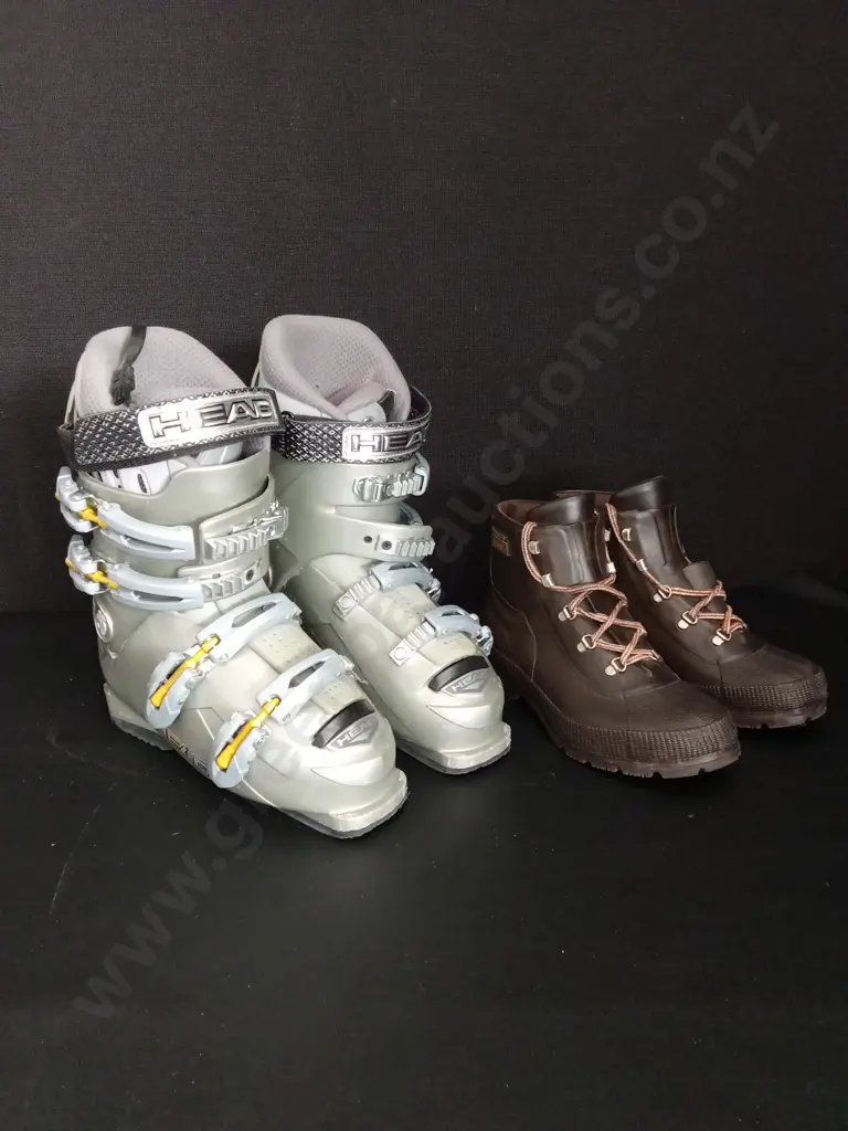 HEAD EDGE WOMANS SKI BOOTS 294MM AND SKELLERUP HIKER BOOTS SIZE 39 Image 1++