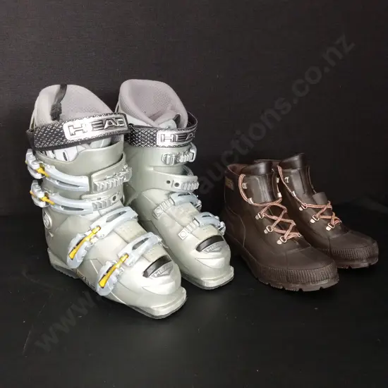 HEAD EDGE WOMANS SKI BOOTS 294MM AND SKELLERUP HIKER BOOTS SIZE 39