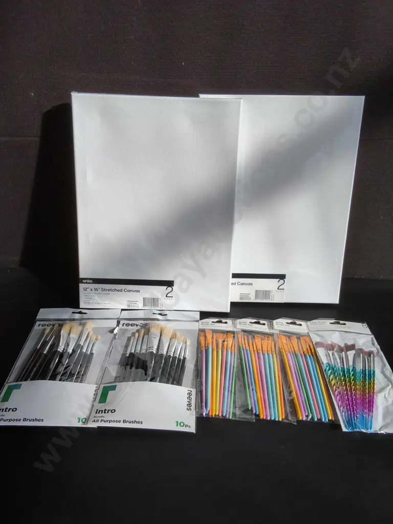 8 PIECES BRAND NEW PAINTING ITEMS, CANVASES AND PAINT BRUSHES Image 1++