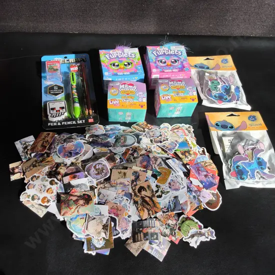 BRAND NEW TOYS, ANIME STICKERS AND PRINT, STITCH ORNAMNETS, AND MINECRAFT STATIONARY