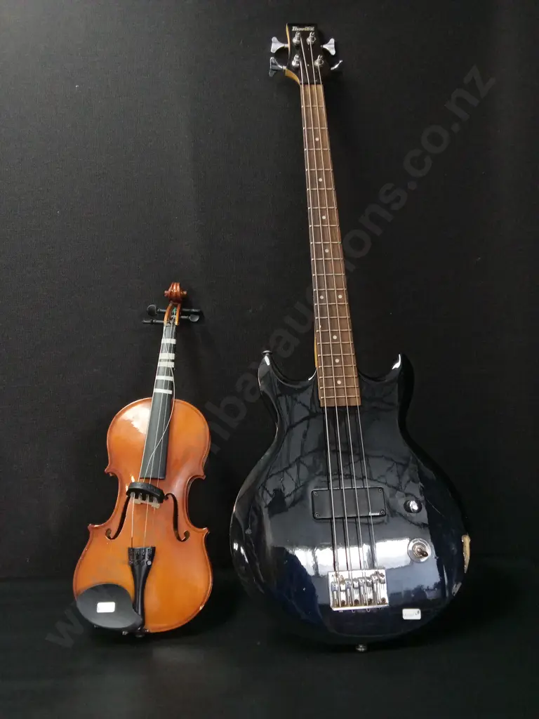IBANEZ B150 4 STRING BASS GUITAR AND DAMAGED VIOLIN Image 1++