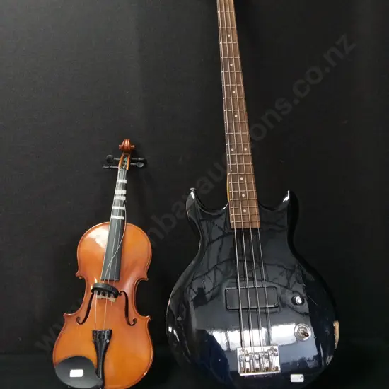 IBANEZ B150 4 STRING BASS GUITAR AND DAMAGED VIOLIN