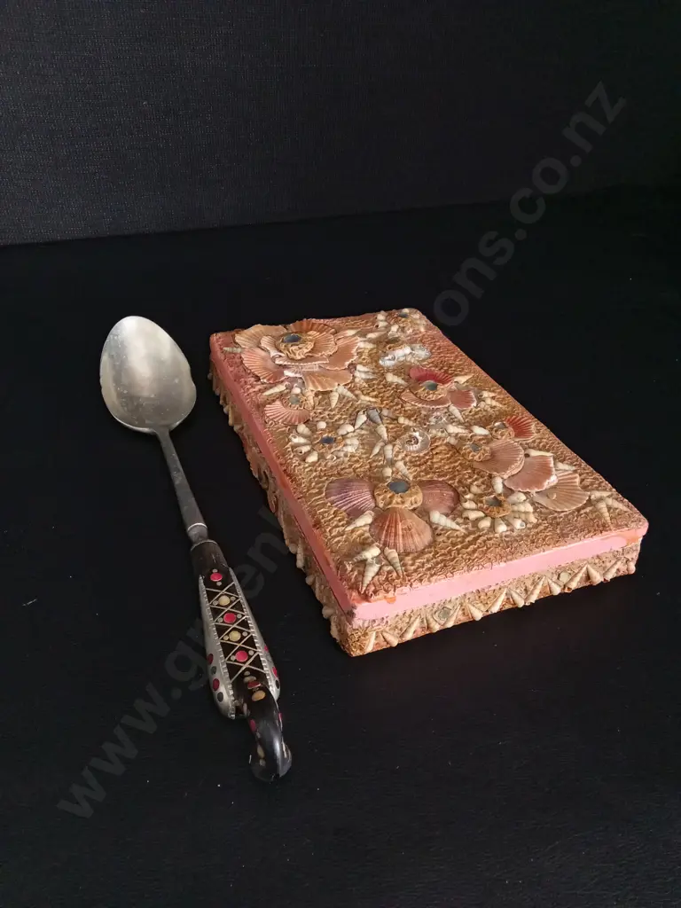 VINTAGE ALFRED HADDAD JEZZINE SERVING SPOON AND A SHELL BOX L22CM Image 1++