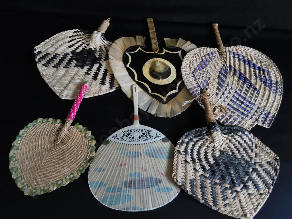 COLLECTION OF TRADITIONAL PACIFIC HAND WOVEN FANS, WIDEST W 43 CM Image 1++