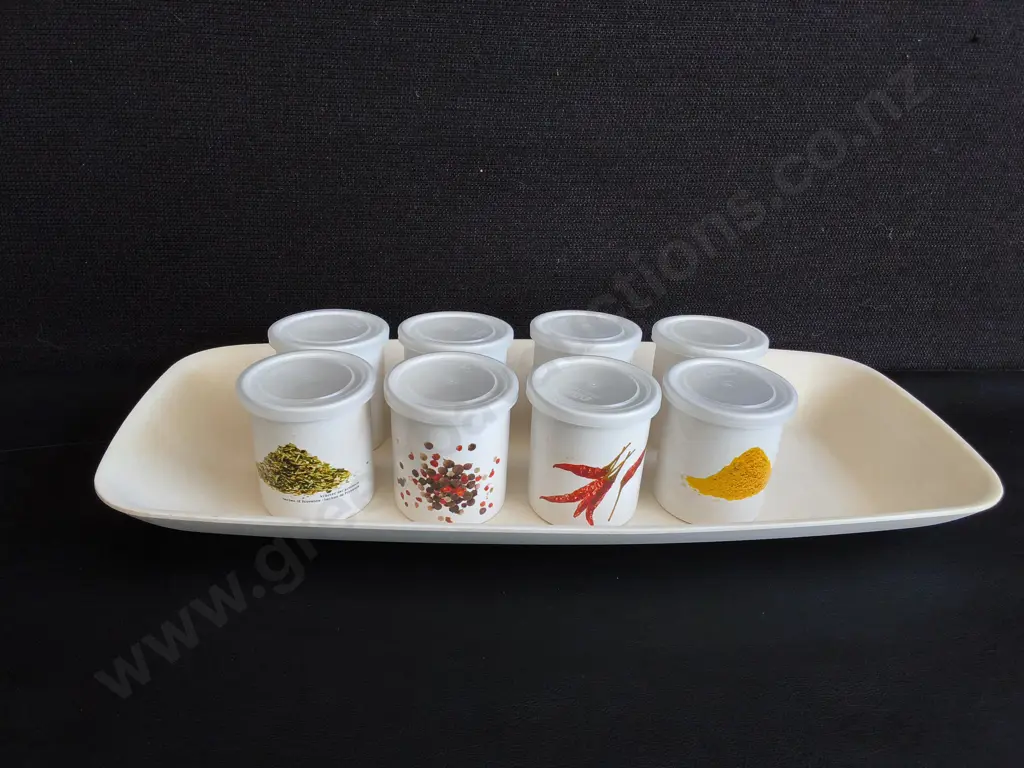 BAMBOO FIBRE SERVING PLATTER AND SET OF 8 SPICE JARS MADE IN ROMANIA, WIDEST W 45 CM Image 1++