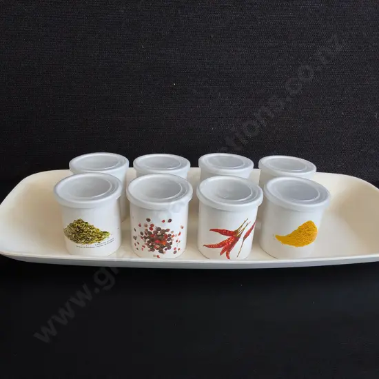 BAMBOO FIBRE SERVING PLATTER AND SET OF 8 SPICE JARS MADE IN ROMANIA, WIDEST W 45 CM