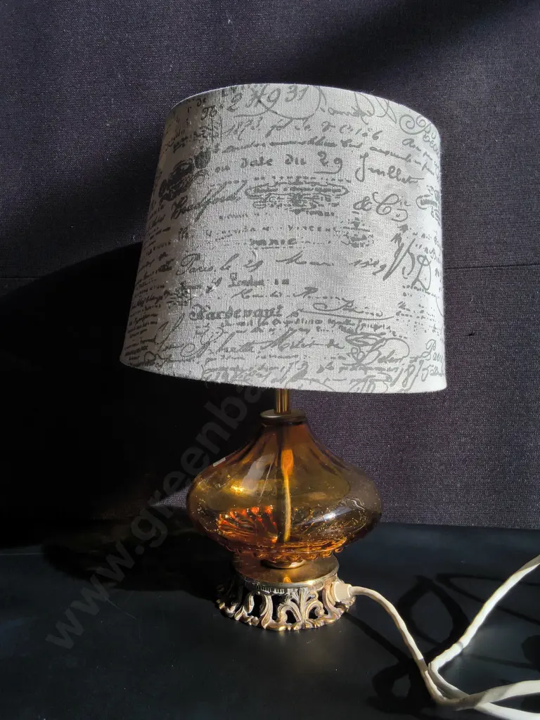 VINTAGE TABLE LAMP WITH AMBER GLASS, H 41 CM, WORKING Image 1++