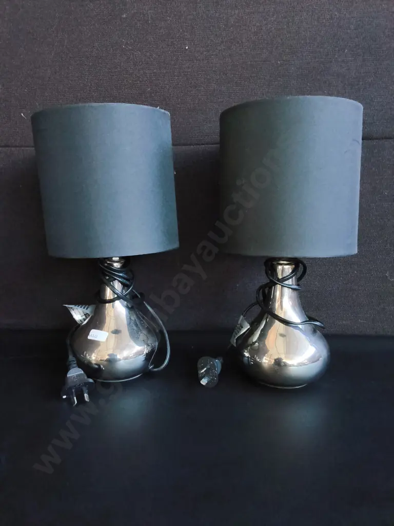 PAIR OF MODERN TOUCH BASE BEDSIDE LAMPS WITH METALLIC FINISH, H 33 CM, WORKING Image 1++