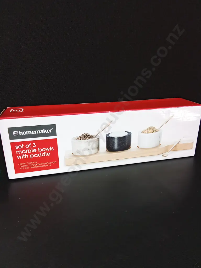 BRAND NEW SET OF 3 MARBLE BOWLS WITH PADDLE AND A KNIFE BLOCK Image 1++