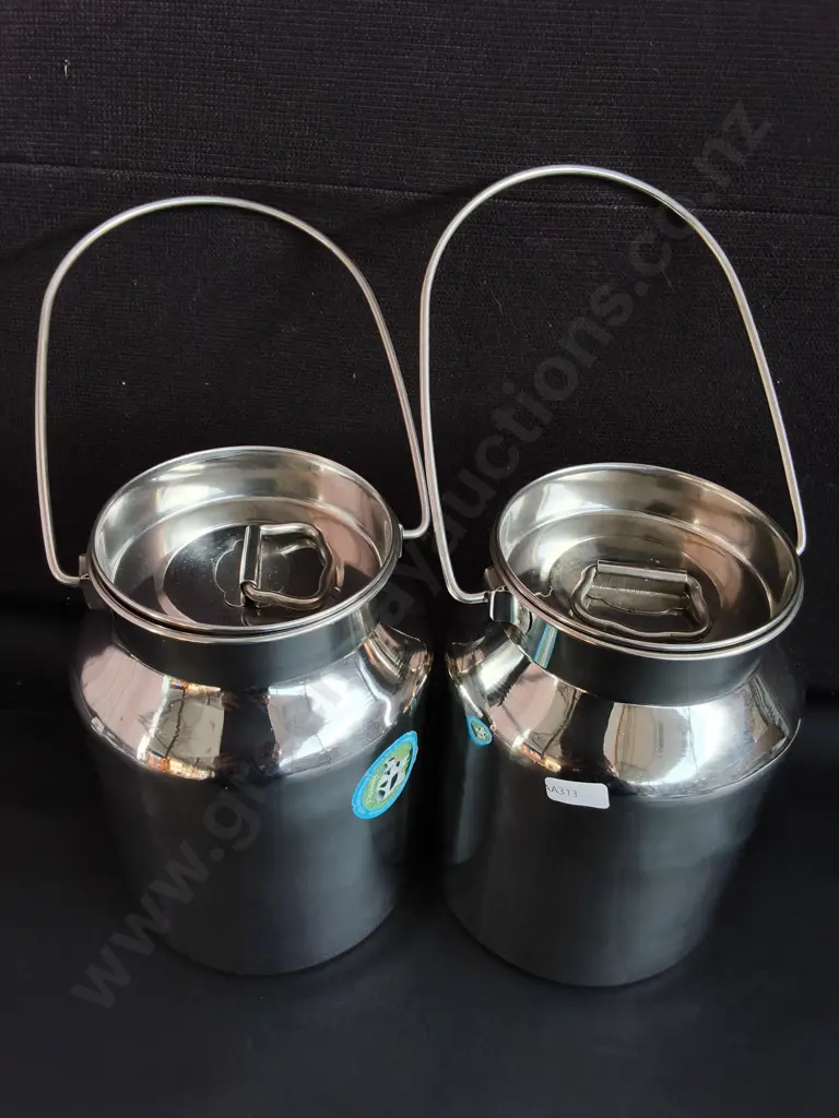 PAIR OF STAINLESS STEEL MILK CANS, H 22 CM Image 1++