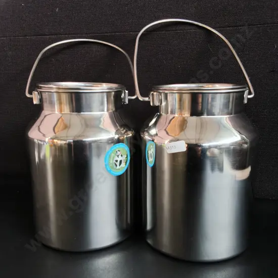 PAIR OF STAINLESS STEEL MILK CANS, H 22 CM