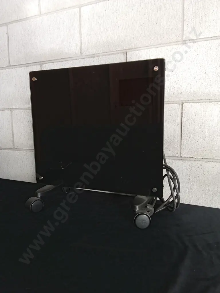 BLACK GLASS ELECTRIC PANEL HEATER (WORKING), H 47CM X W 46CM X D 10CM Image 1++