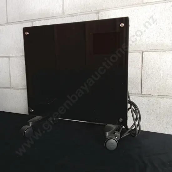 BLACK GLASS ELECTRIC PANEL HEATER (WORKING), H 47CM X W 46CM X D 10CM