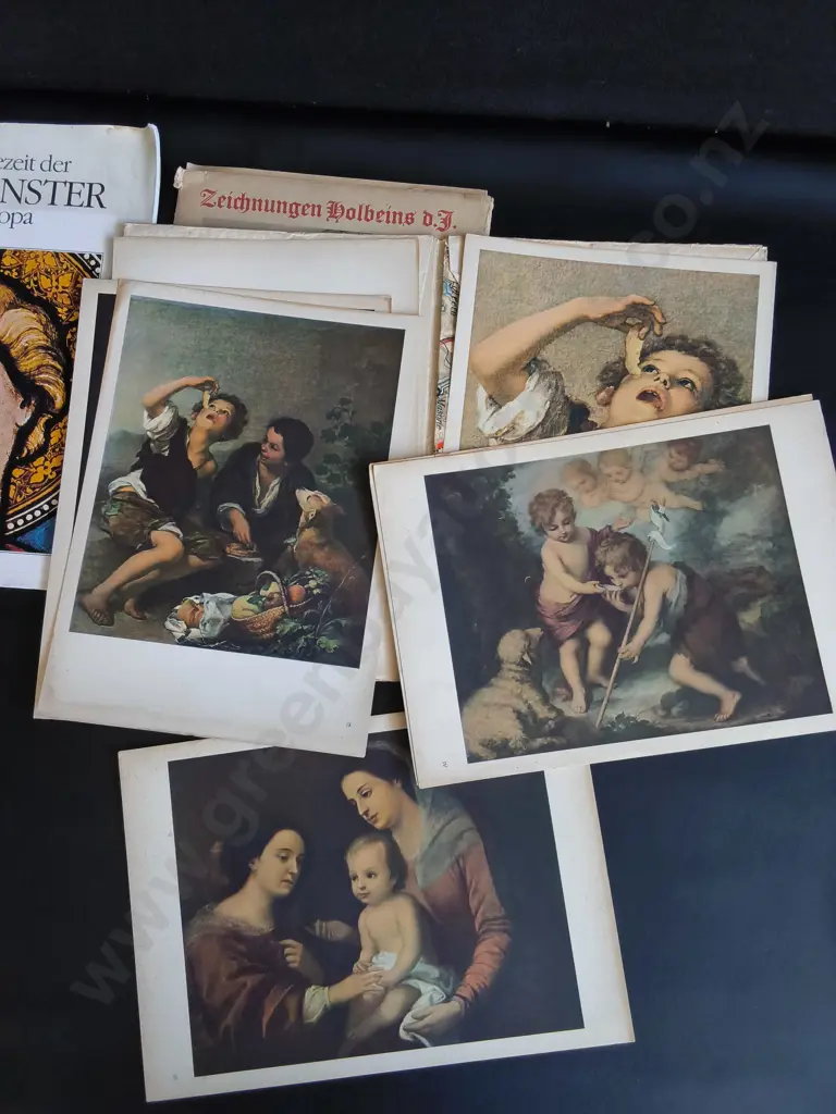 VINTAGE EUROPEAN ART BOOKS, 1941 HOLBEIN DRAWINGS, MURILLO PLATES, MEDIEVAL STAINED GLASS Image 1++