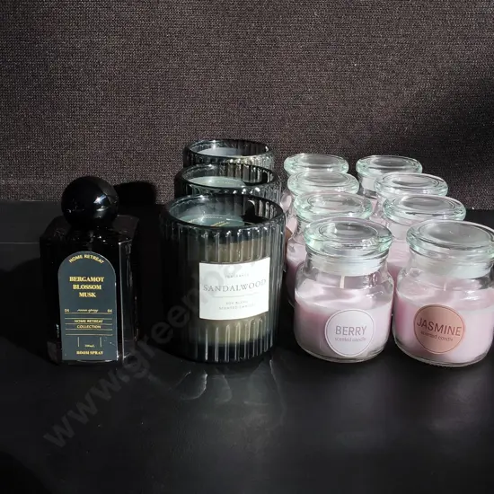 BRAND NEW FRAGRANCE ITEMS, INCLUDING ROOM SPRAY, AND 11 CANDLES