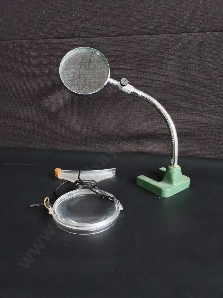 VINTAGE INDUSTRIAL GOOSENECK BENCH MAGNIFIER AND LAB INSPECTION LENS, TALLEST H 38 CM Image 1++