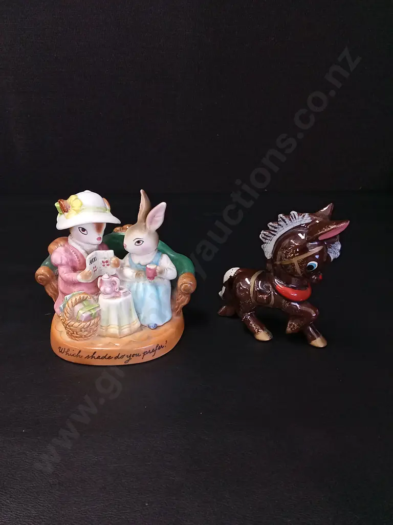 VINTAGE JIM BEAM WHISKEY DECANTERS H25, KITSCH CERAMIC REDWARE DONKEY, AVON PORCELAIN FIGURINE AND ANNAM CERAMIC TEAPOT Image 1++