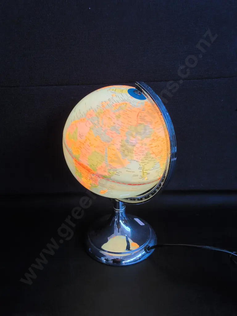 ILLUMINATED GLOBE ON CHROME STAND, WORKING, H 33 CM Image 1++