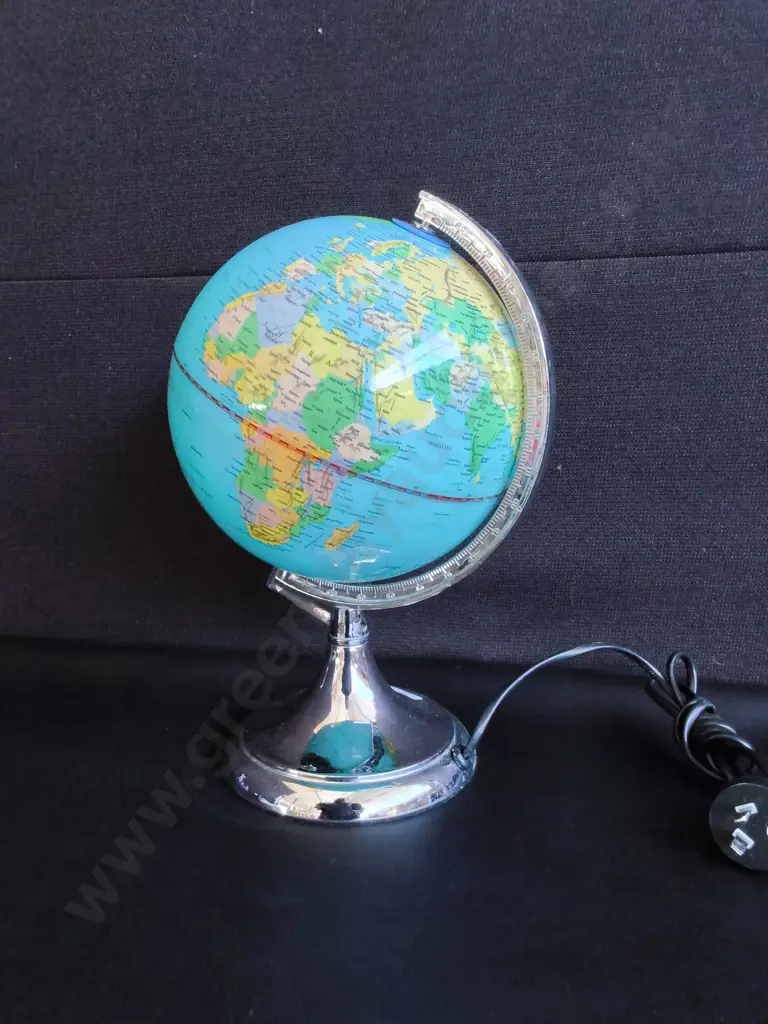 ILLUMINATED GLOBE ON CHROME STAND, WORKING, H 33 CM Image 1++