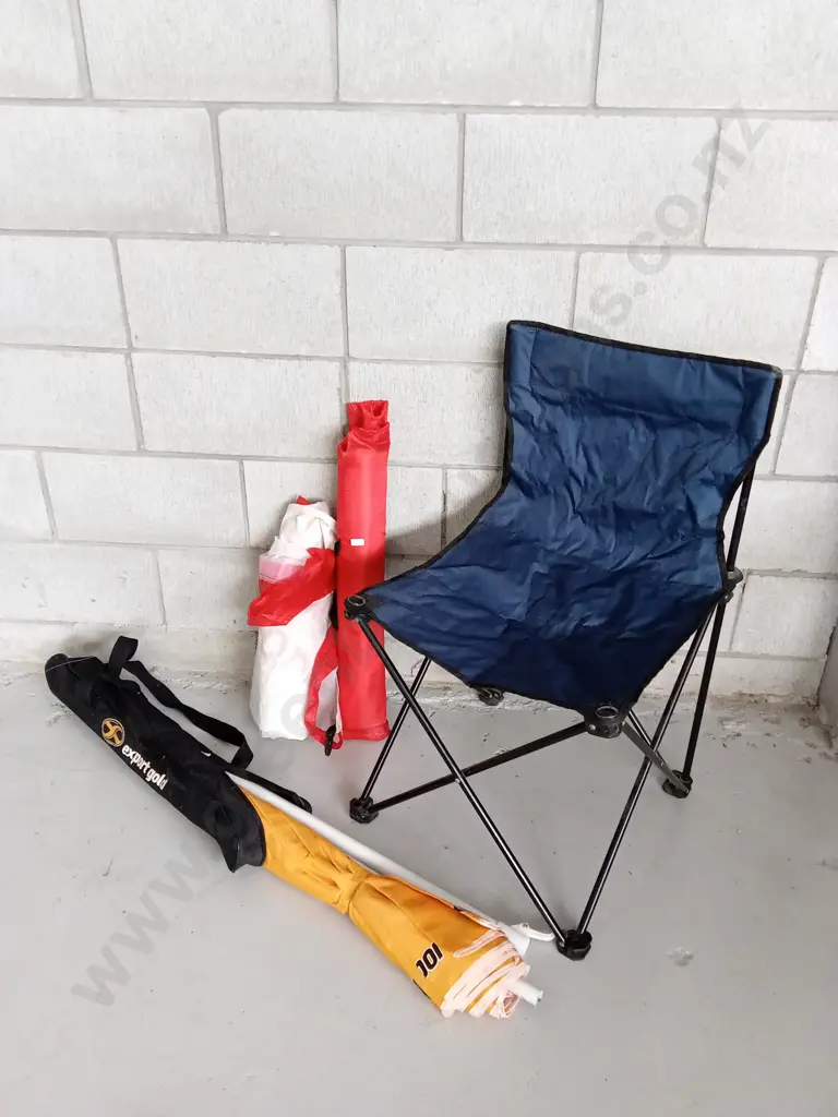 BEACH SET WITH ONE SHADE SAIL, CHAIR, AND UMBRELLA Image 1++