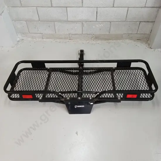BLACK STEEL HITCH-MOUNTED CARGO CARRIER, H 98CM X L 150CM X D 21CM