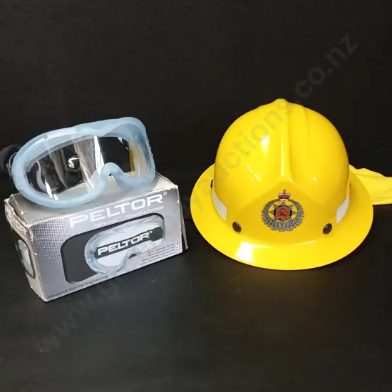 FIRE SAFETY HELMET AND PELTOR PROTECTIVE EYEWEAR