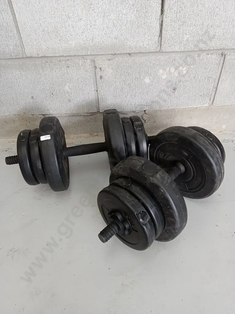 ADJUSTABLE CEMENT WEIGHT DUMBBELLS, 9KG EACH Image 1++