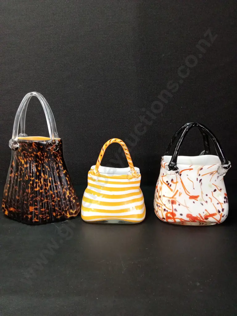 3 MURANO STYLE ART GLASS PURSES TALLEST H35CM Image 1++