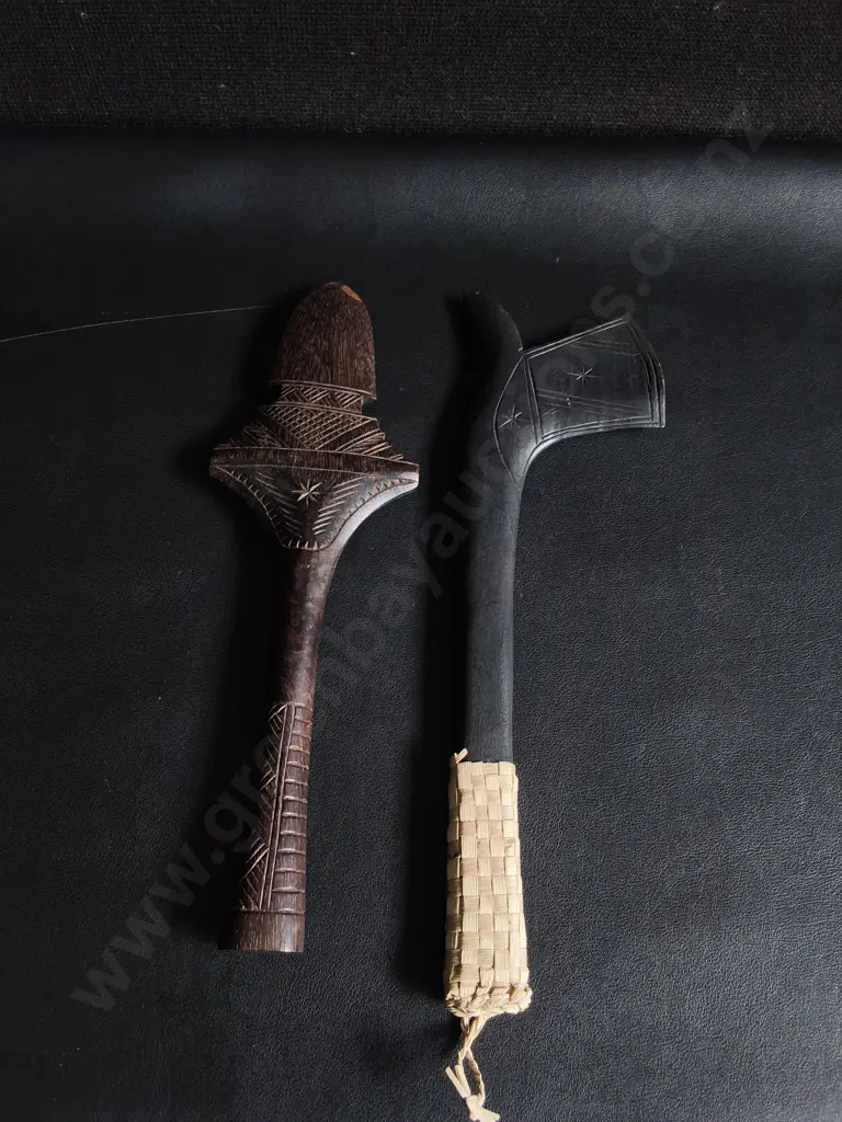 VINTAGE FIJIAN HAND CARVED WOODEN WAR CLUB REPLICAS, TALLEST H 30 CM Image 1++