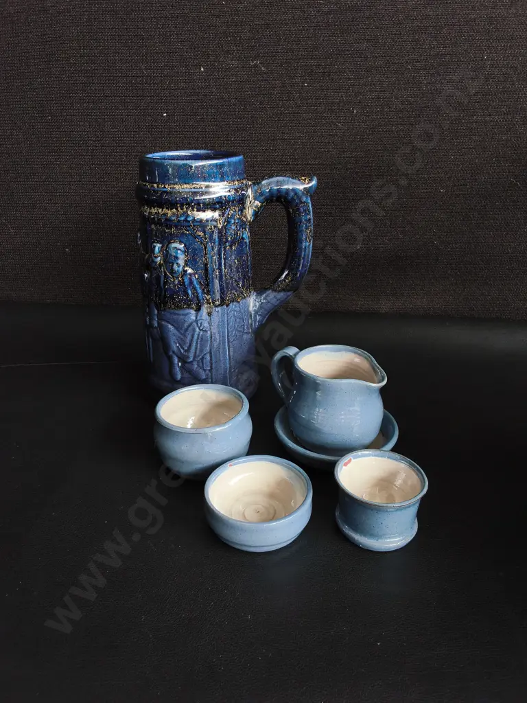 BLUE STUDIO POTTERY, INCLUDING STONEWARE STEIN, TALLEST H 18 CM Image 1++