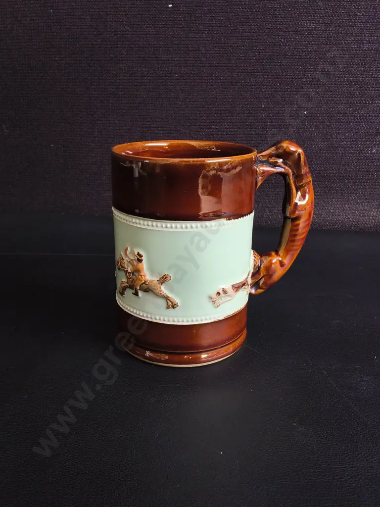 VINTAGE BOURNE DERBY STONEWARE FOX HUNT TANKARD, H 10.5 CM Image 1++