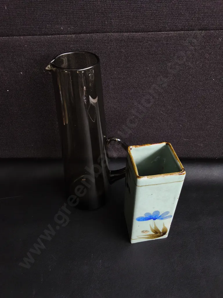 CERAMIC VASE AND GLASS PITCHER, TALLEST H 30 CM Image 1++