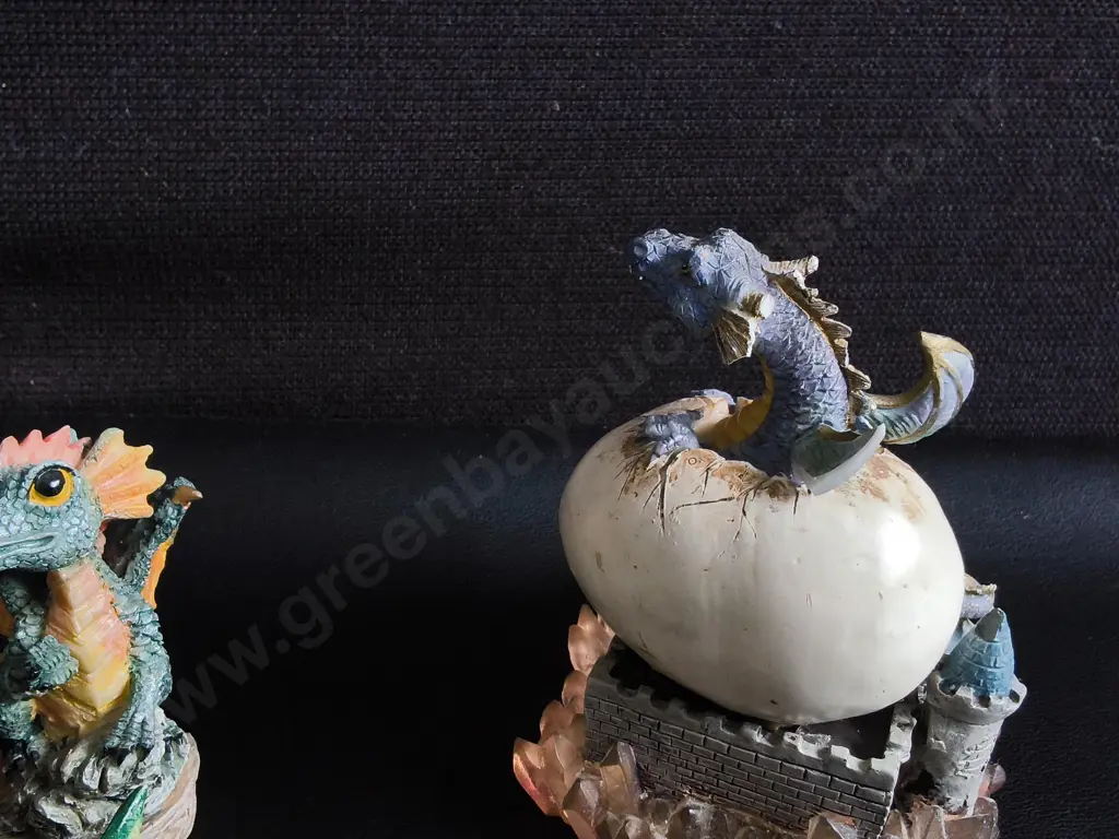 COLLECTION OF RESIN DRAGON FIGURINES, 6 PIECES, TALLEST H 11 CM, DAMAGE PICTURED Image 1++