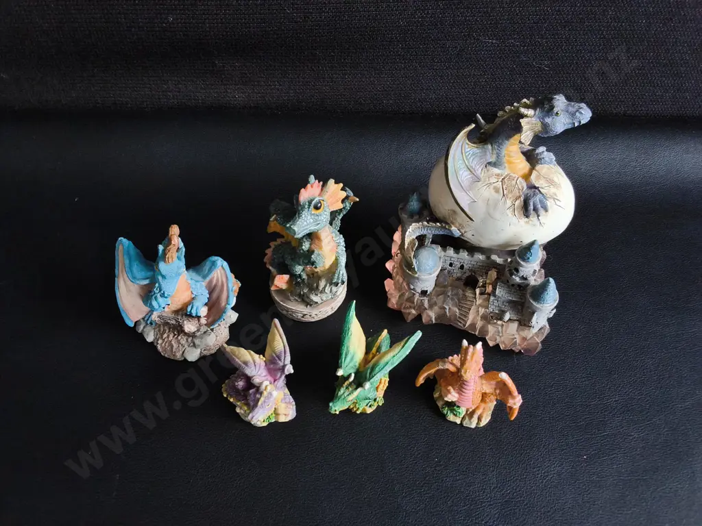 COLLECTION OF RESIN DRAGON FIGURINES, 6 PIECES, TALLEST H 11 CM, DAMAGE PICTURED Image 1++