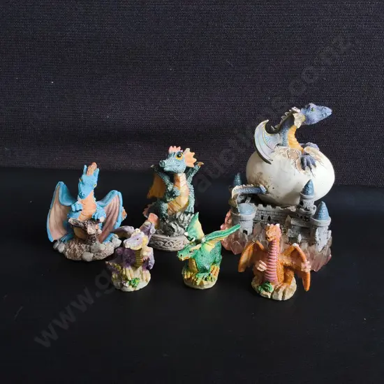 COLLECTION OF RESIN DRAGON FIGURINES, 6 PIECES, TALLEST H 11 CM, DAMAGE PICTURED