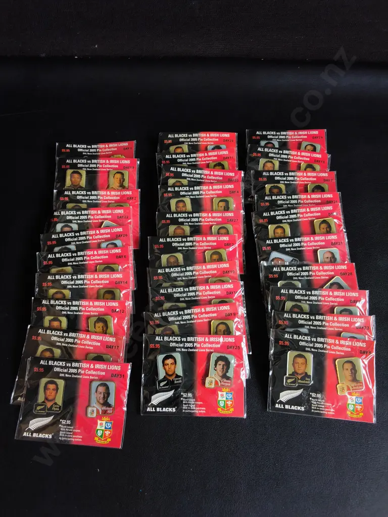 COLLECTION OF 2005 ALL BLACKS VS. BRITISH AND IRISH LIONS PIN BADGES, SEALED Image 1++