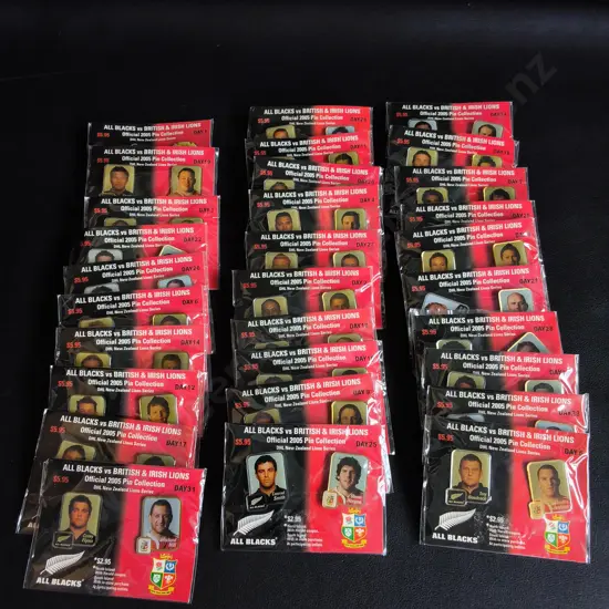 COLLECTION OF 2005 ALL BLACKS VS. BRITISH AND IRISH LIONS PIN BADGES, SEALED