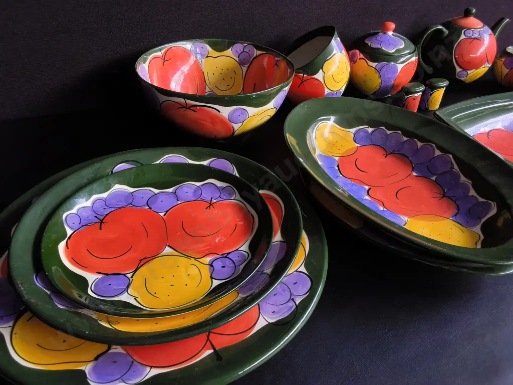 VINTAGE PETRA CERAMICS "EDEN" PATTERN TABLEWARE SET, 16 PIECES, WIDEST DIA 42 CM Image 1++