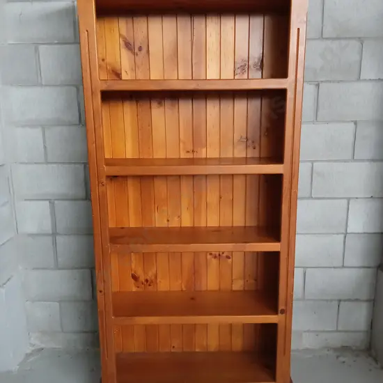 WOODEN SHELVING UNIT, H 193CM X W 101CM X D 32CM