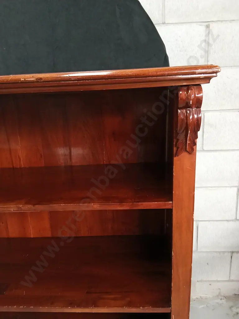 VINTAGE WOODEN SHELF WITH DARK FINISH AND CARVED DETAILS, H 126CM X W 120CM X 40CM Image 1++