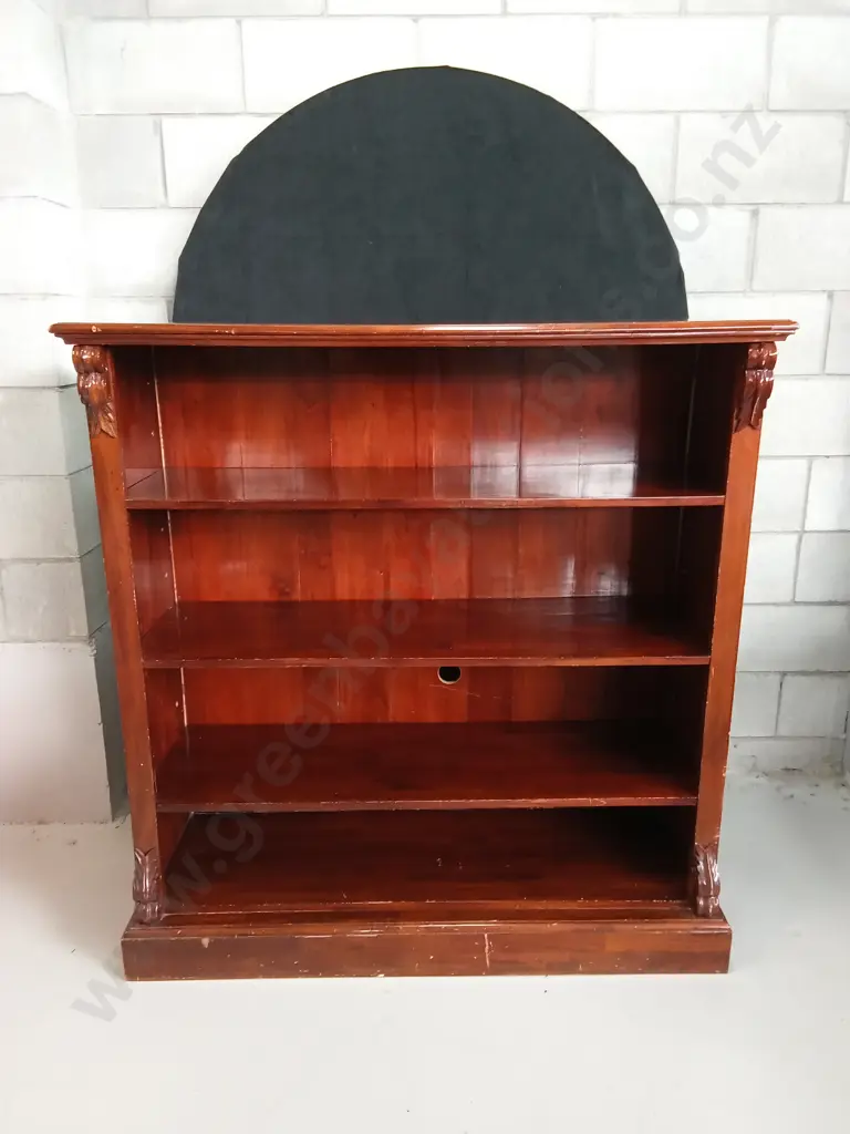 VINTAGE WOODEN SHELF WITH DARK FINISH AND CARVED DETAILS, H 126CM X W 120CM X 40CM Image 1++