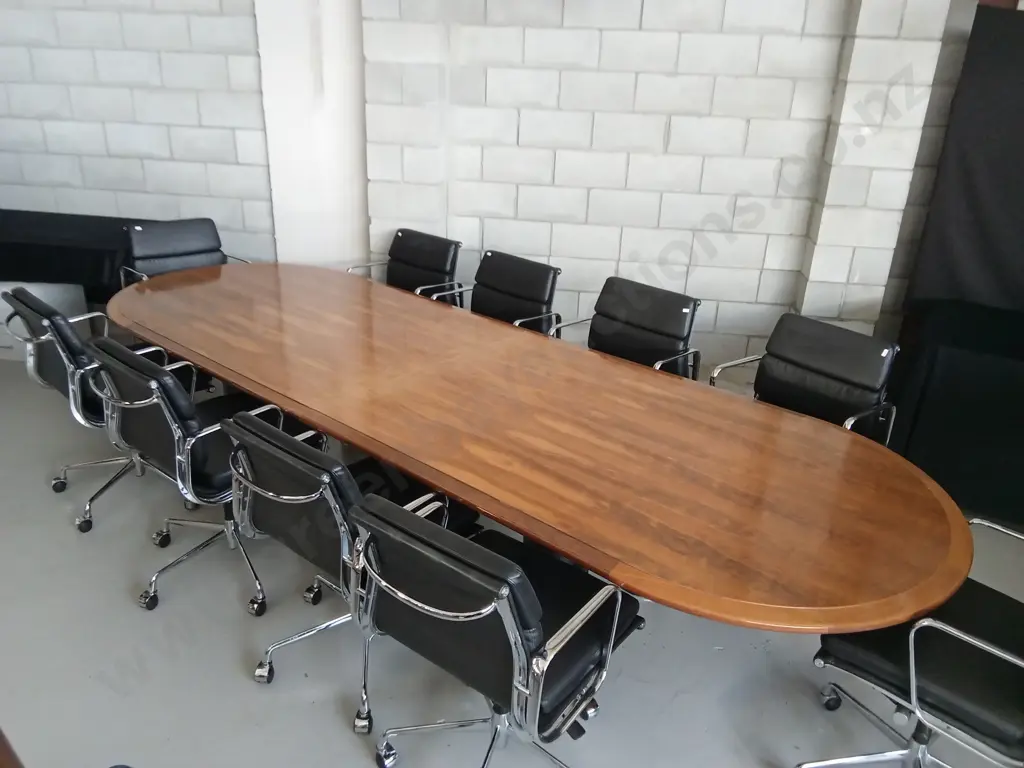 3.6M BOARDROOM TABLE, POLISHED TOP, PLUS 10 X HIGH QUALITY BOARDROOM GAS LIFT CHAIRS 120CM WIDE X 72CM HIGH Image 1++