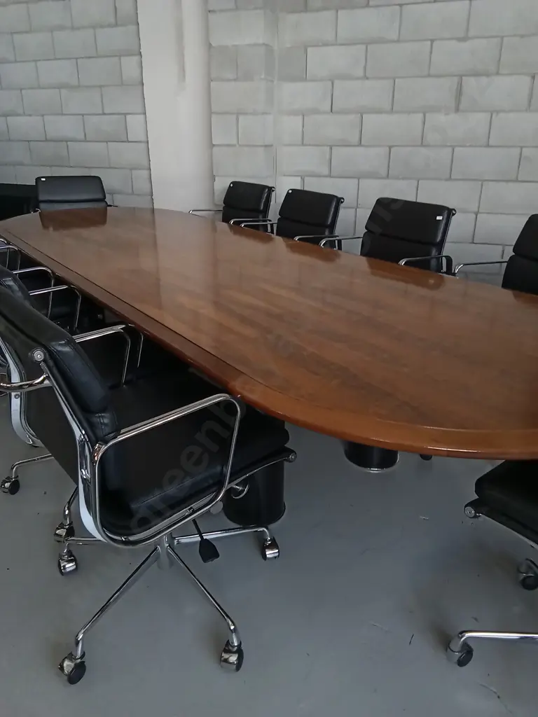 3.6M BOARDROOM TABLE, POLISHED TOP, PLUS 10 X HIGH QUALITY BOARDROOM GAS LIFT CHAIRS 120CM WIDE X 72CM HIGH Image 1++