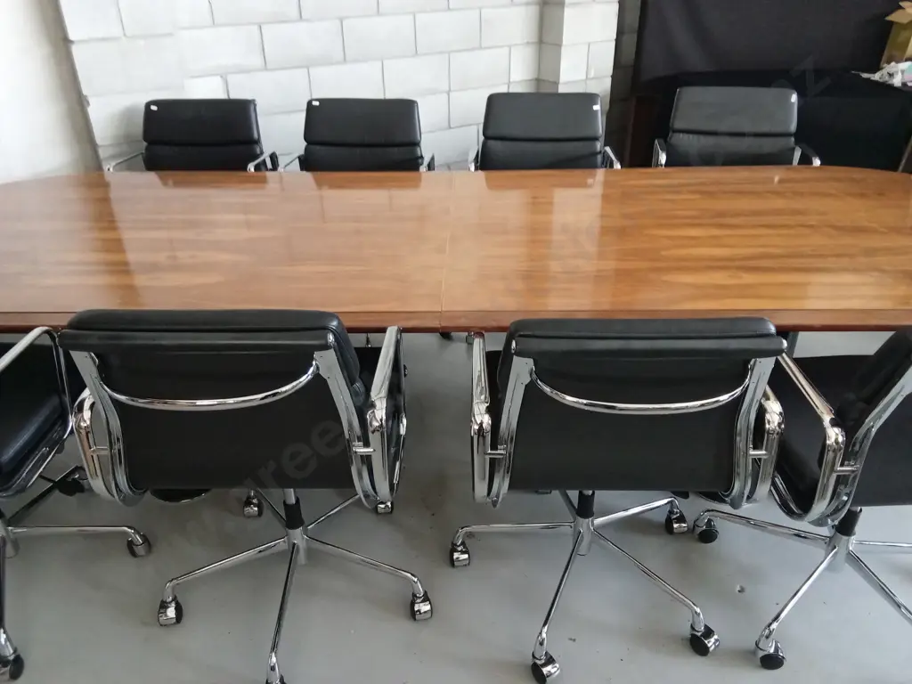 3.6M BOARDROOM TABLE, POLISHED TOP, PLUS 10 X HIGH QUALITY BOARDROOM GAS LIFT CHAIRS 120CM WIDE X 72CM HIGH Image 1++