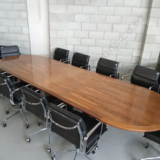 3.6M BOARDROOM TABLE, POLISHED TOP, PLUS 10 X HIGH QUALITY BOARDROOM GAS LIFT CHAIRS 120CM WIDE X 72CM HIGH
